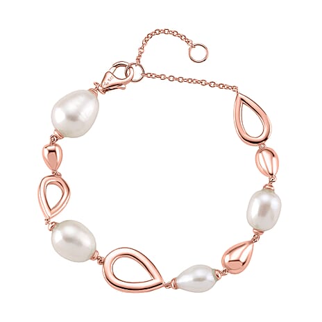 LUCY Q Pearl Drop Collection - Fresh Water Pearl Bracelet (Size - 8) Sterling Silver with Lobster Clasp in 18K Vermeil Rose Gold Plated 23.14 Ct, Silver Wt. 9.20 Gms.