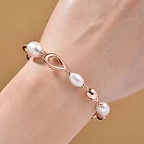 LUCY Q Pearl Drop Collection - Fresh Water Pearl Bracelet (Size - 8) Sterling Silver with Lobster Clasp in 18K Vermeil Rose Gold Plated 23.14 Ct, Silver Wt. 9.20 Gms.