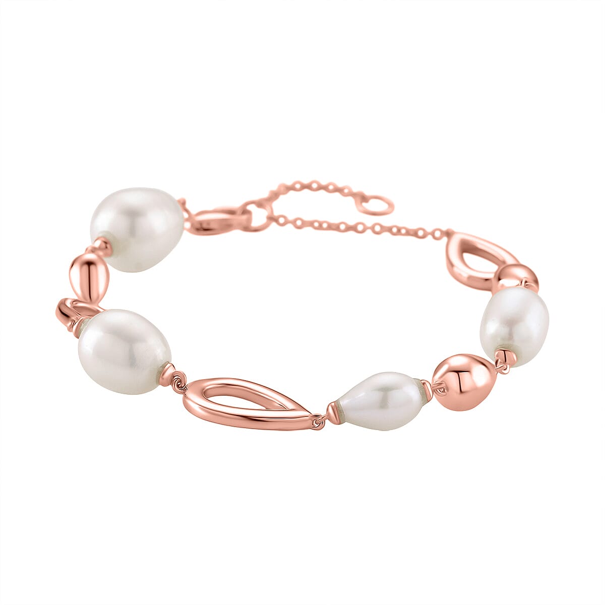 LUCY Q Pearl Drop Collection - Fresh Water Pearl Bracelet (Size - 8) Sterling Silver with Lobster Clasp in 18K Vermeil Rose Gold Plated 23.14 Ct, Silver Wt. 9.20 Gms.