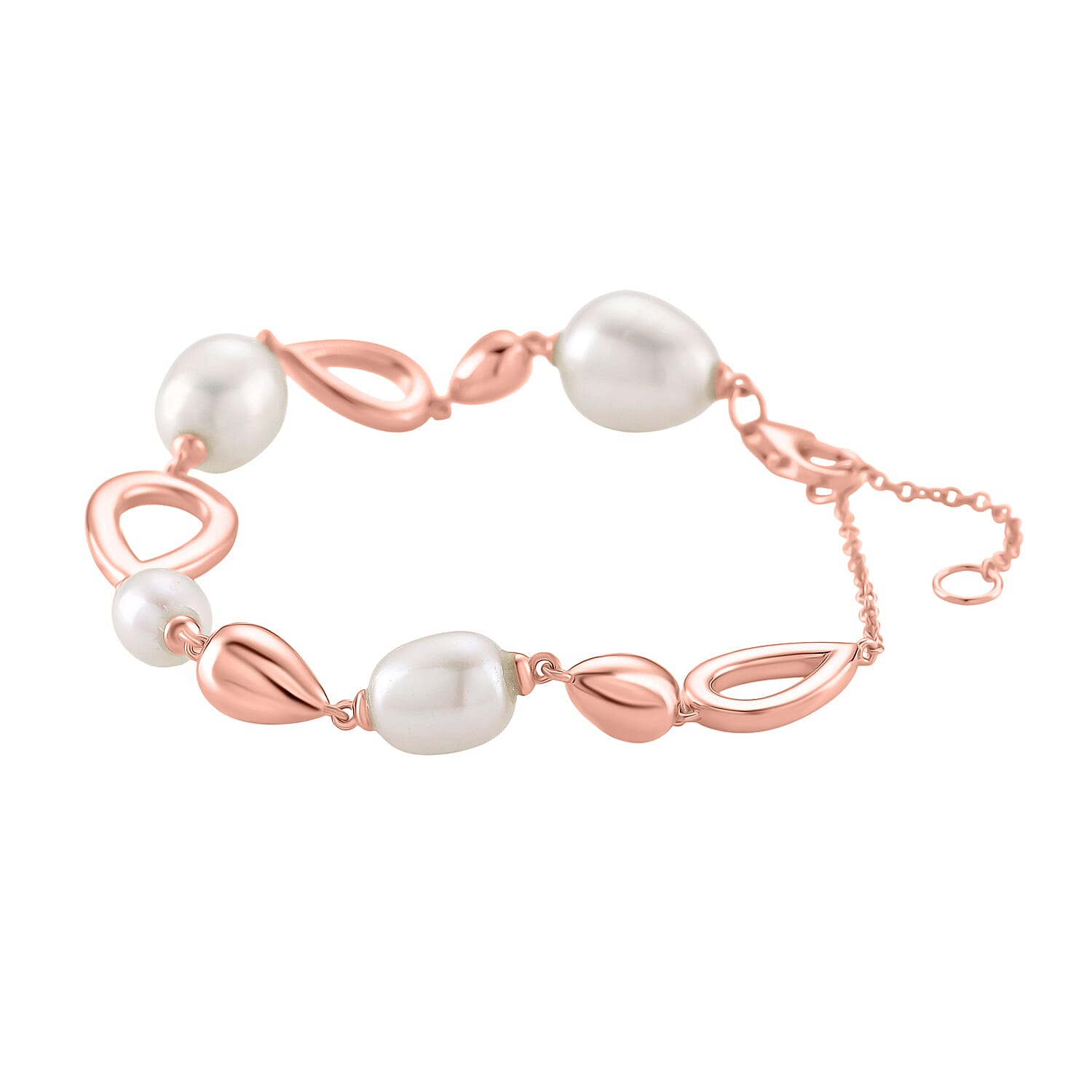 LUCY Q Pearl Drop Collection - Fresh Water Pearl Bracelet (Size - 8) Sterling Silver with Lobster Clasp in 18K Vermeil Rose Gold Plated 23.14 Ct, Silver Wt. 9.20 Gms.