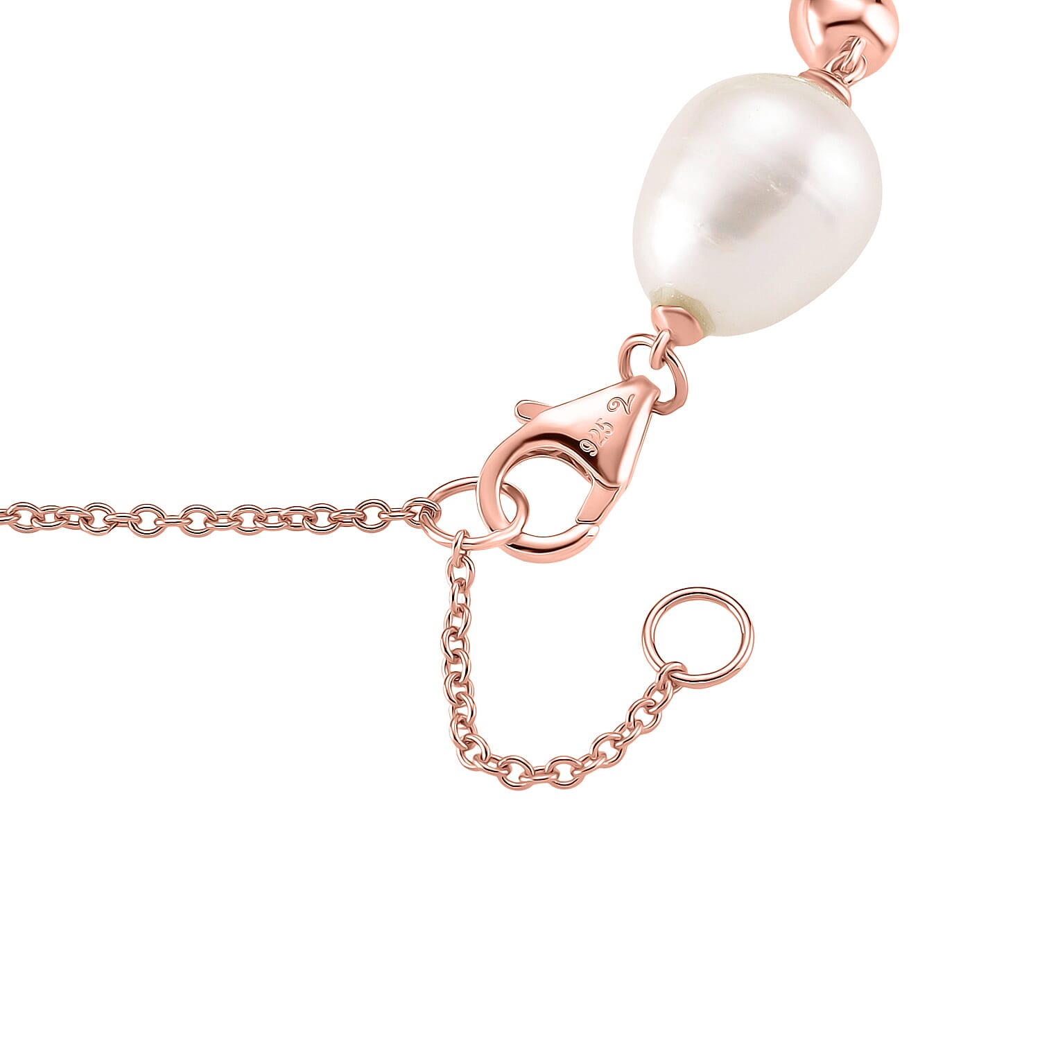 LUCY Q Pearl Drop Collection - Fresh Water Pearl Bracelet (Size - 8) Sterling Silver with Lobster Clasp in 18K Vermeil Rose Gold Plated 23.14 Ct, Silver Wt. 9.20 Gms.