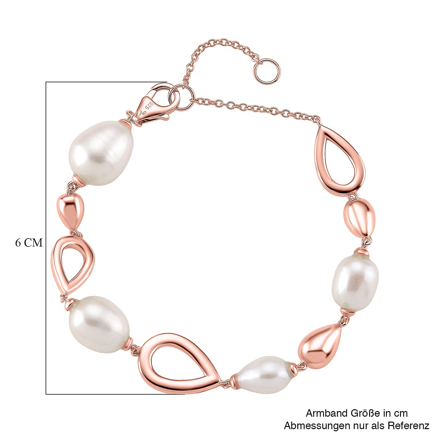 LUCY Q Pearl Drop Collection - Fresh Water Pearl Bracelet (Size - 8) Sterling Silver with Lobster Clasp in 18K Vermeil Rose Gold Plated 23.14 Ct, Silver Wt. 9.20 Gms.
