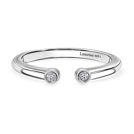 Luxuriant SI-G-H Lab Grown Diamond Adjustable Band Ring in Rhodium Overlay Sterling Silver