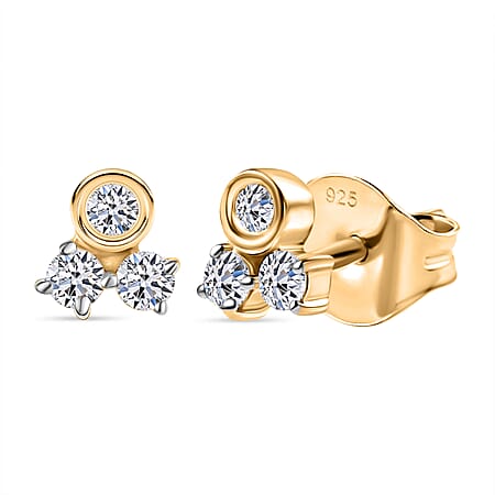 LUXURIANT Lab Grown Diamond 3-Stone Stud Push Post Earring in 18K Vermeil Yellow Gold Over Sterling Silver (SI-GH)