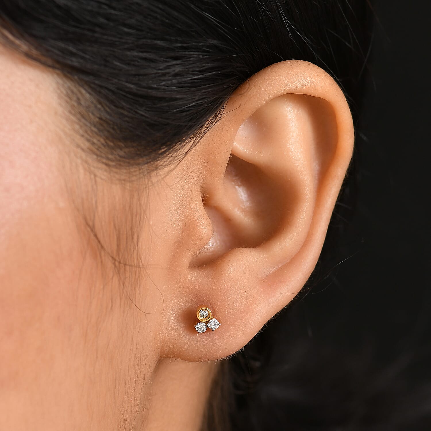 Luxuriant Diamond Lab Grown Diamond (SI-GH) Solitaire Stud Push Post Earring in 18K Vermeil Yellow Gold Plated Sterling Silver