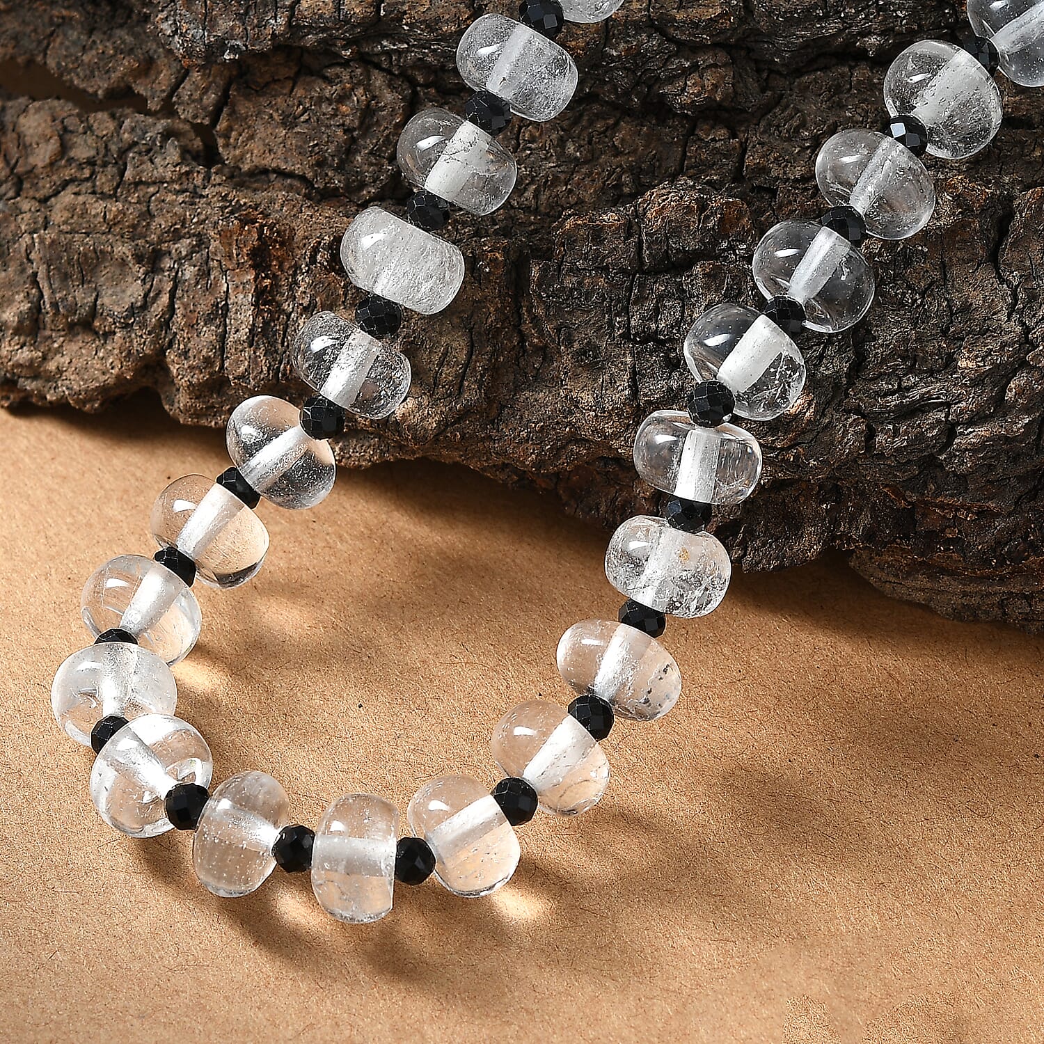 White Crystal Quartz & Black Spinel Necklace (Size - 20-2 Ext.) with Lobster Clasp 315.00 Ct.