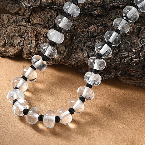 White Crystal Quartz & Black Spinel Necklace (Size - 20-2 Ext.) with Lobster Clasp 315.00 Ct.