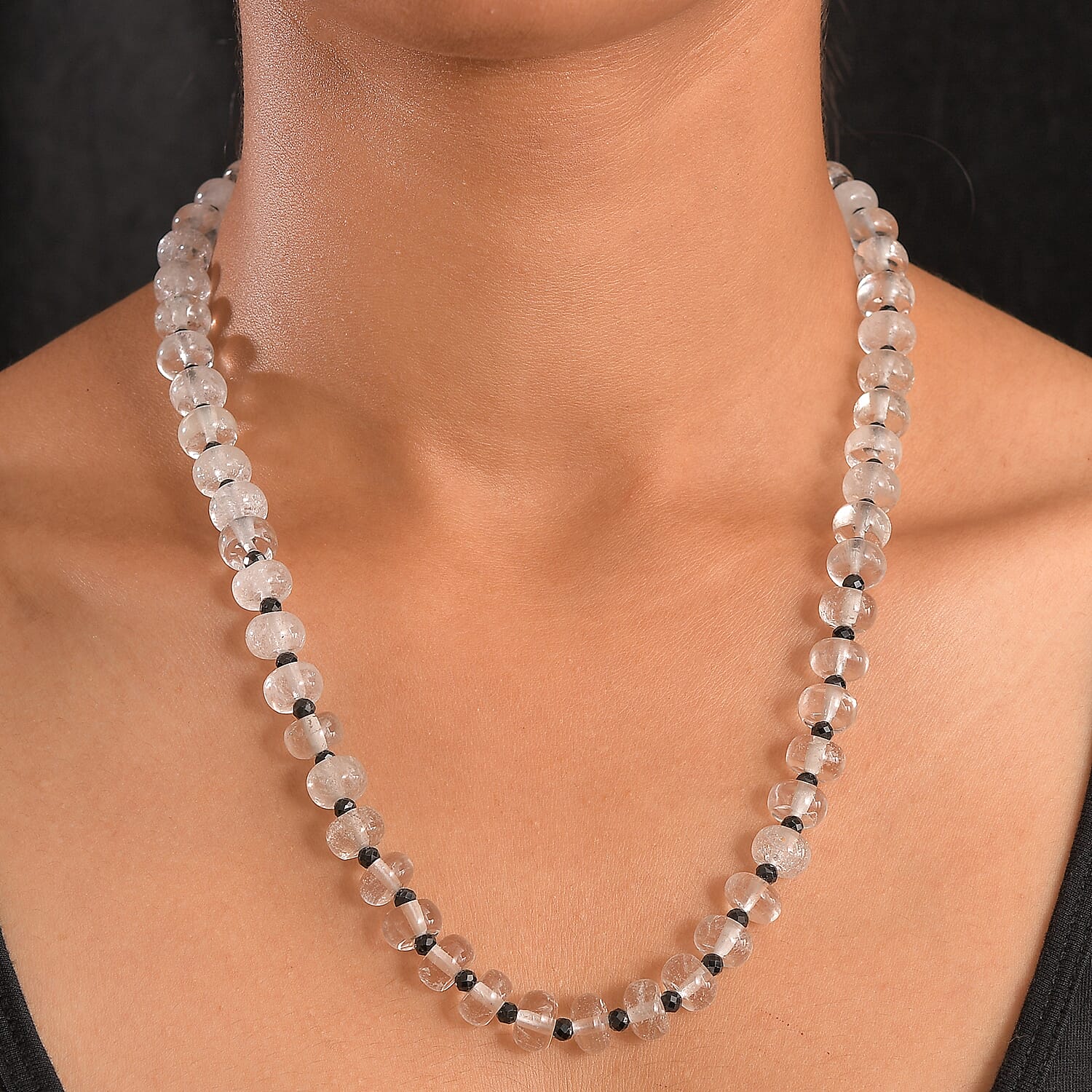 White Crystal Quartz & Black Spinel Necklace (Size - 20-2 Ext.) with Lobster Clasp 315.00 Ct.