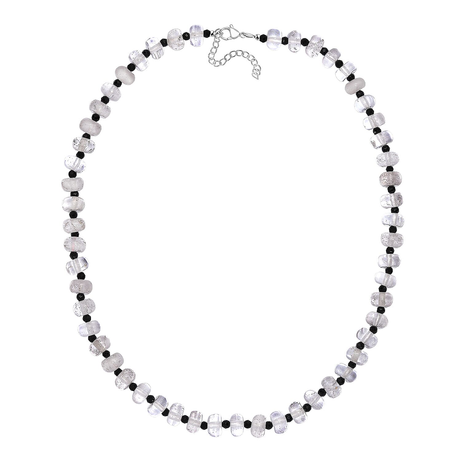 White Crystal Quartz & Black Spinel Necklace (Size - 20-2 Ext.) with Lobster Clasp 315.00 Ct.