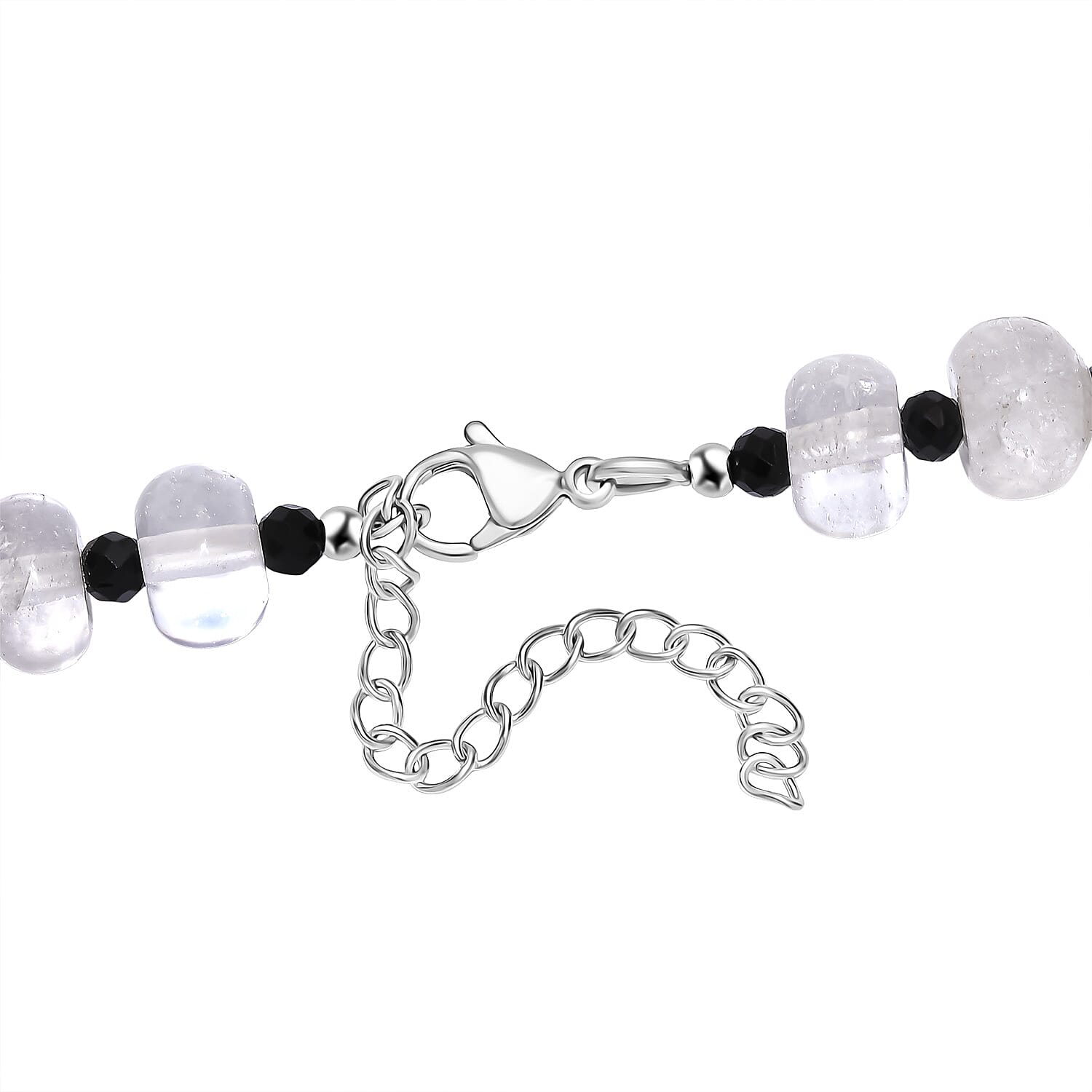 White Crystal Quartz & Black Spinel Necklace (Size - 20-2 Ext.) with Lobster Clasp 315.00 Ct.
