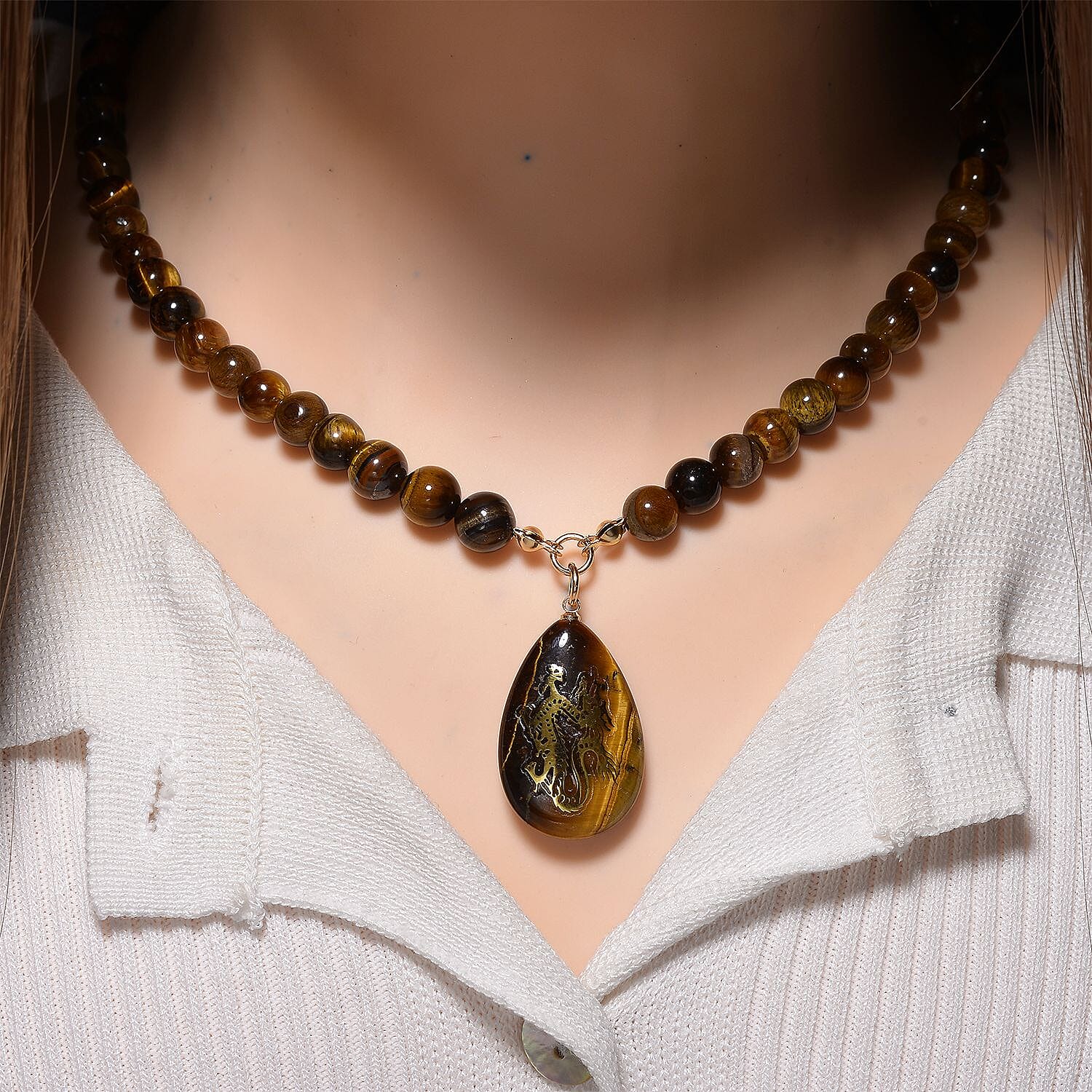 Tigers Eye Dragon Necklace (Size 18 - 2 Ext) with Lobster Clasp 230.00 Ct.