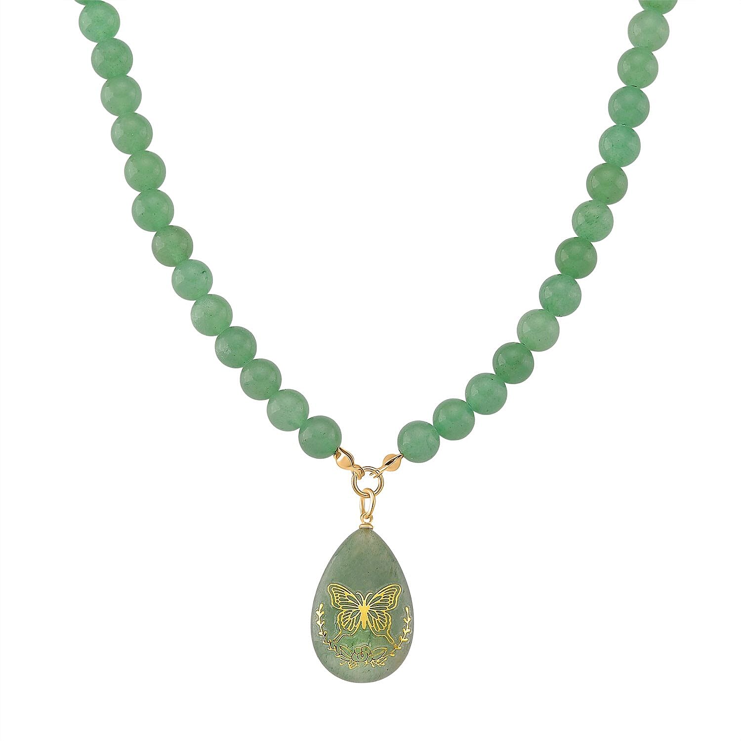 Green Aventurine Butterfly Necklace (Size 18 - 2 Ext) with Lobster Clasp 230.00 Ct.