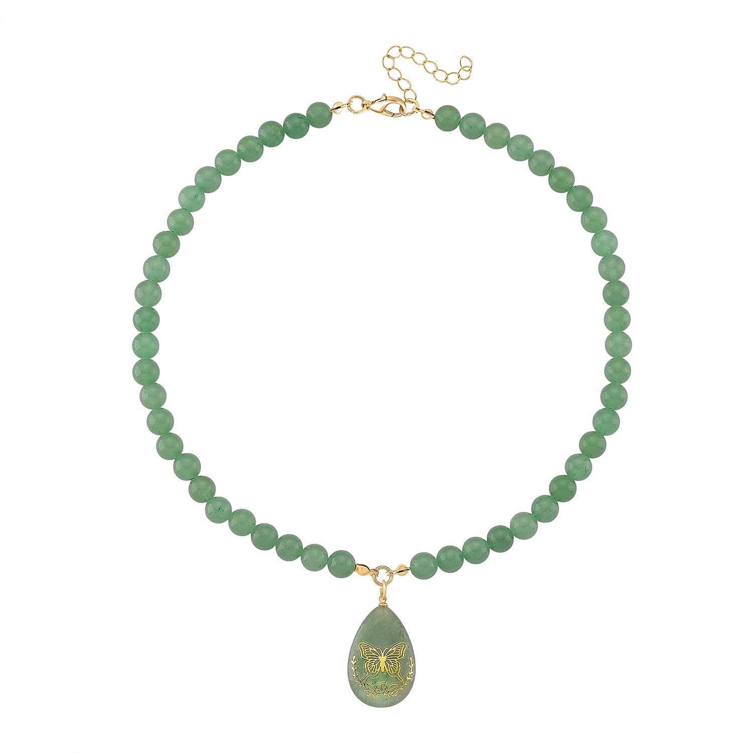 Green Aventurine Butterfly Necklace (Size 18 - 2 Ext) with Lobster Clasp 230.00 Ct.