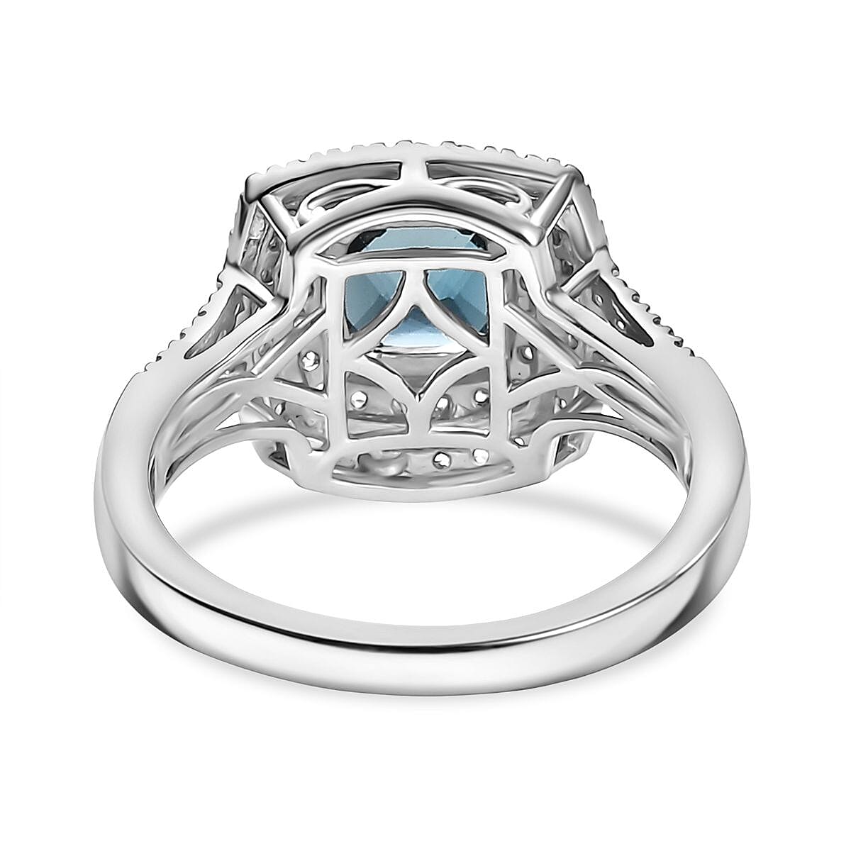 London Blue Topaz & White Zircon Ring in Rhodium Overlay Sterling Silver 2.52 Ct. London Blue Topaz & White Zircon Ring in Rhodium Overlay Sterling Silver 2.52 Ct.
