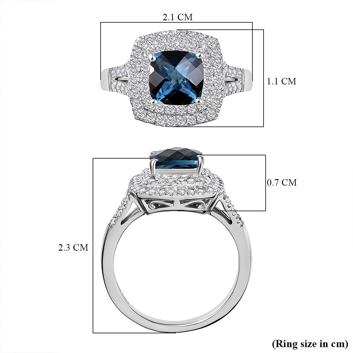 London Blue Topaz & White Zircon Ring in Rhodium Overlay Sterling Silver 2.52 Ct. London Blue Topaz & White Zircon Ring in Rhodium Overlay Sterling Silver 2.52 Ct.