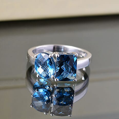 London Blue Topaz Solitaire Ring in Rhodium Overlay Sterling Silver 3.24 Ct.