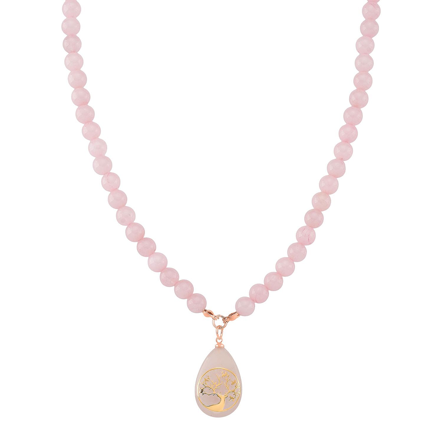 Rose Quartz Tree Of Life Necklace (Size 18 - 2 Ext) with Lobster Clasp 230.00 Ct.