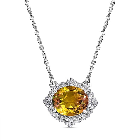 D'joy Rainbow Genesis Quartz & White Zircon Floral Embrace Necklace (Size - 20) in Rhodium Overlay Sterling Silver 5.58 Ct.