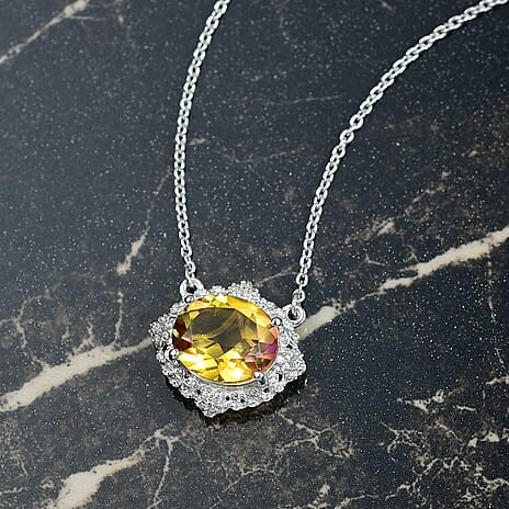 D'joy Rainbow Genesis Quartz & White Zircon Floral Embrace Necklace (Size - 20) in Rhodium Overlay Sterling Silver 5.58 Ct.