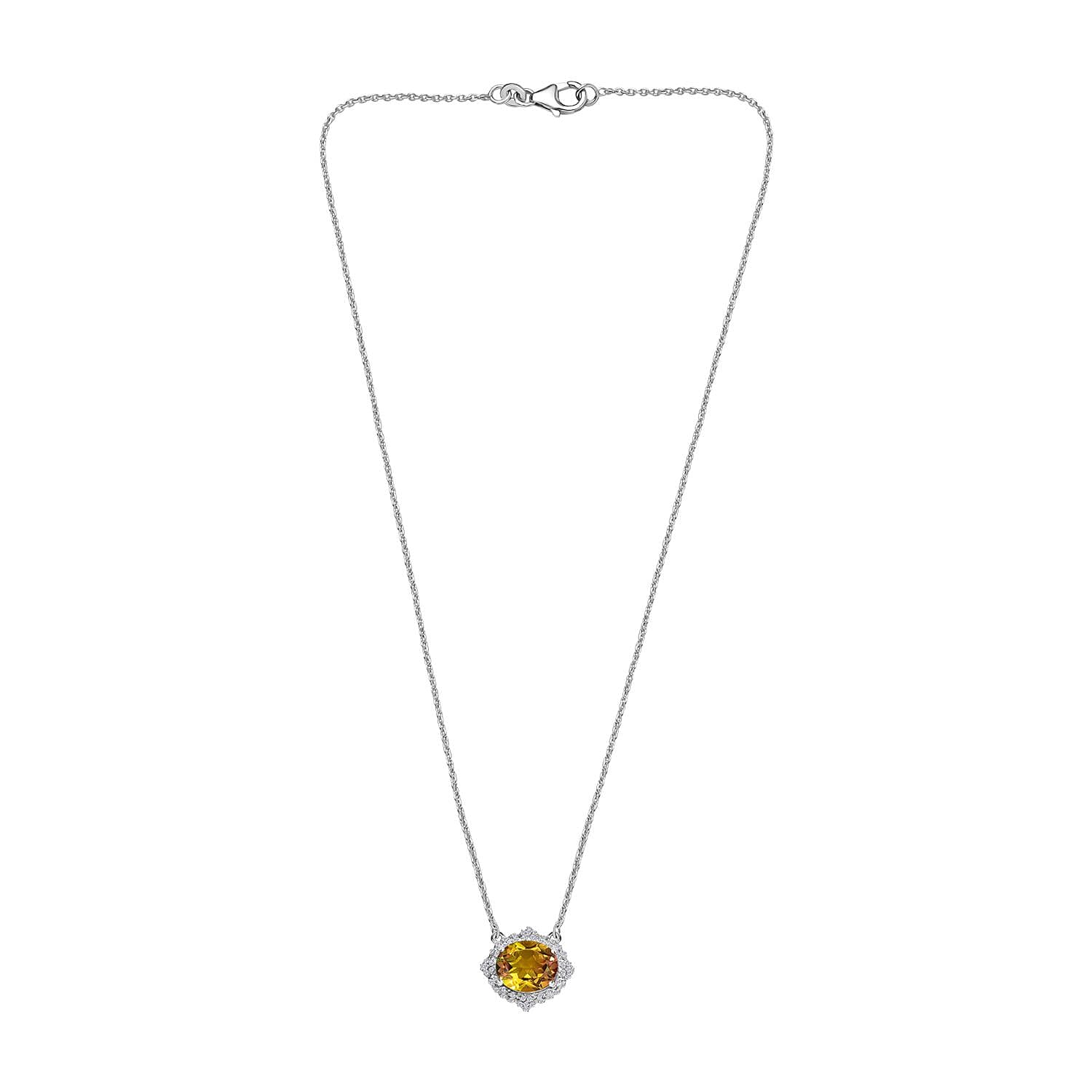 D'joy Rainbow Genesis Quartz & White Zircon Floral Embrace Necklace (Size - 20) in Rhodium Overlay Sterling Silver 5.58 Ct.