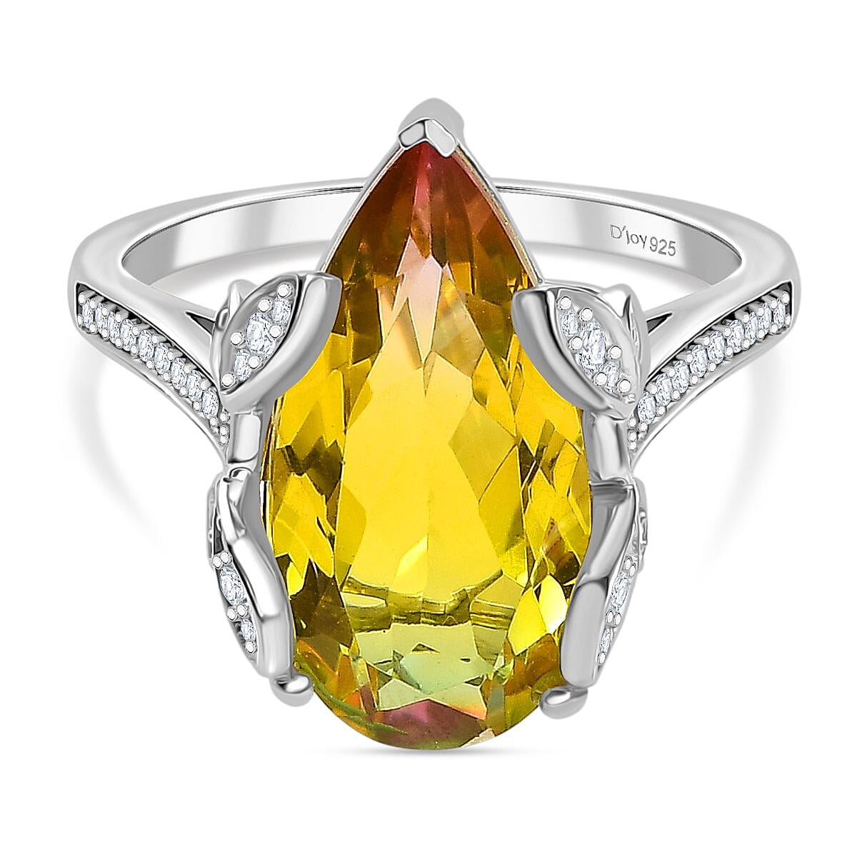 Djoy Rainbow Genesis Quartz, White Zircon Garden Flutter Ring in Rhodium Overlay Sterling Silver 8.67 Ct.