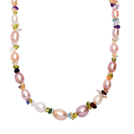 Tucson Closeout Deal-  Multi Color Fresh Water Pearl Necklace (Size 18-2 Ext) with Lobster Clasp in Rhodium Overlay Sterling Silver .