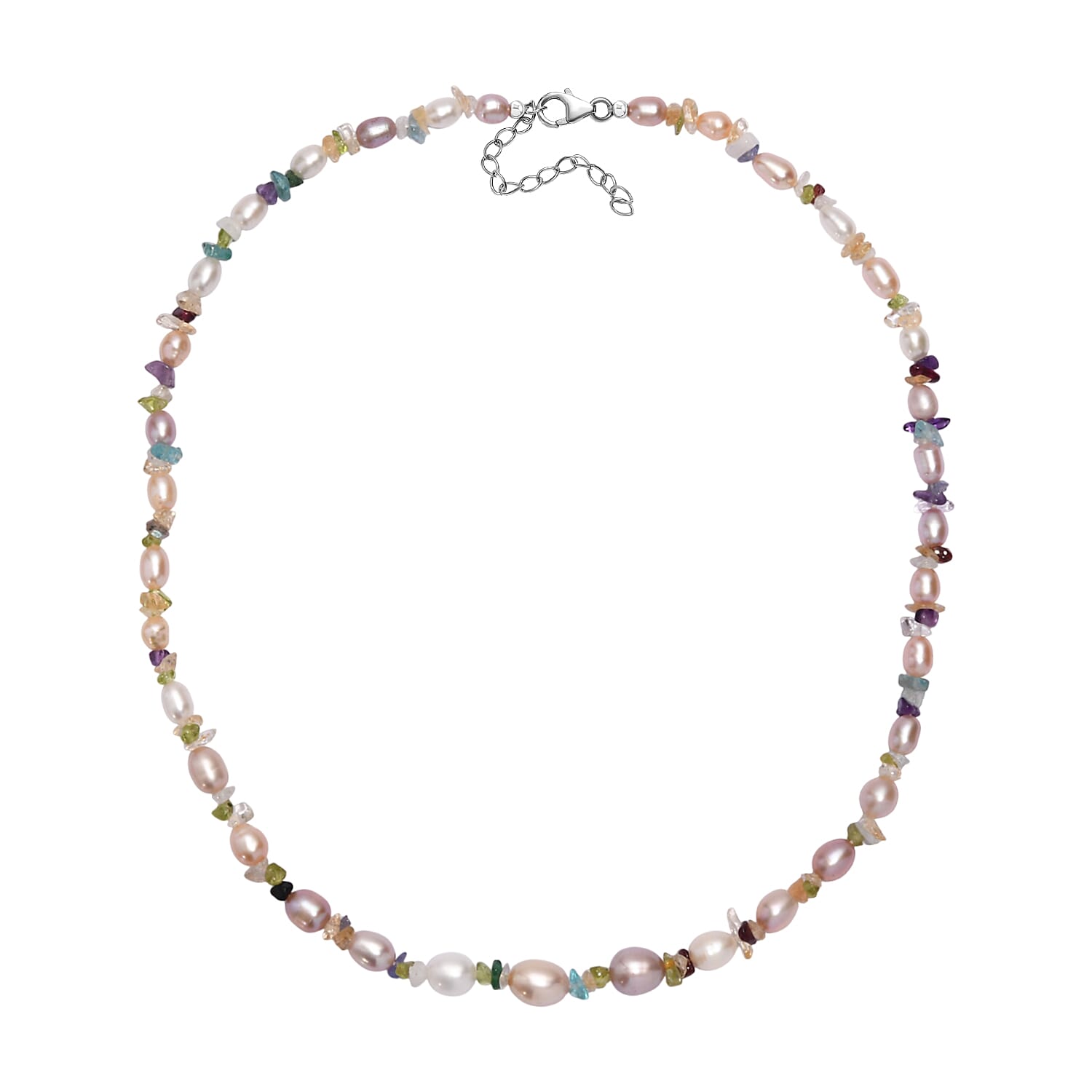 Tucson Closeout Deal - Multi Color Fresh Water Pearl Necklace (Size 18 - 2 Ext) with Lobster Clasp in Rhodium Overlay Sterling Silver 95.00 Ct.