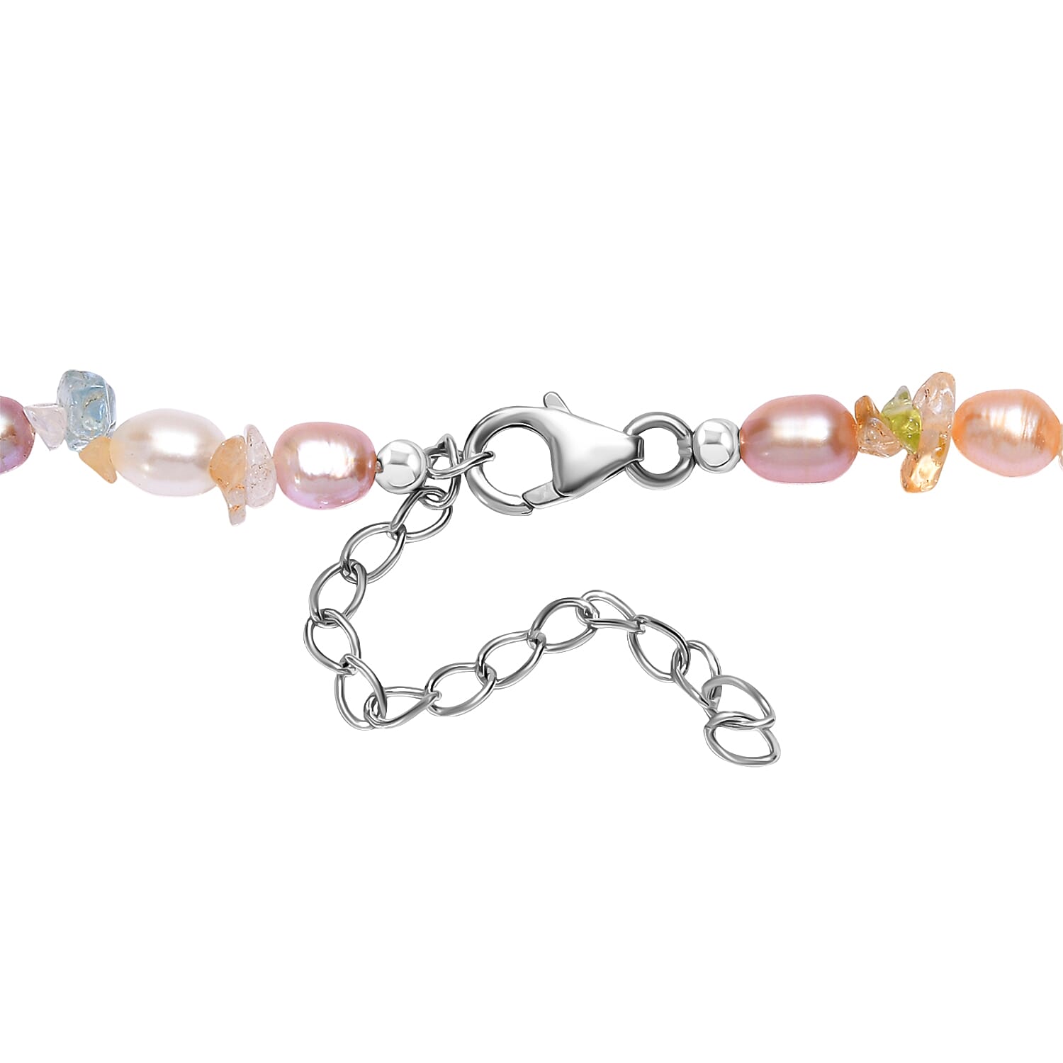 Tucson Closeout Deal - Multi Color Fresh Water Pearl Necklace (Size 18 - 2 Ext) with Lobster Clasp in Rhodium Overlay Sterling Silver 95.00 Ct.