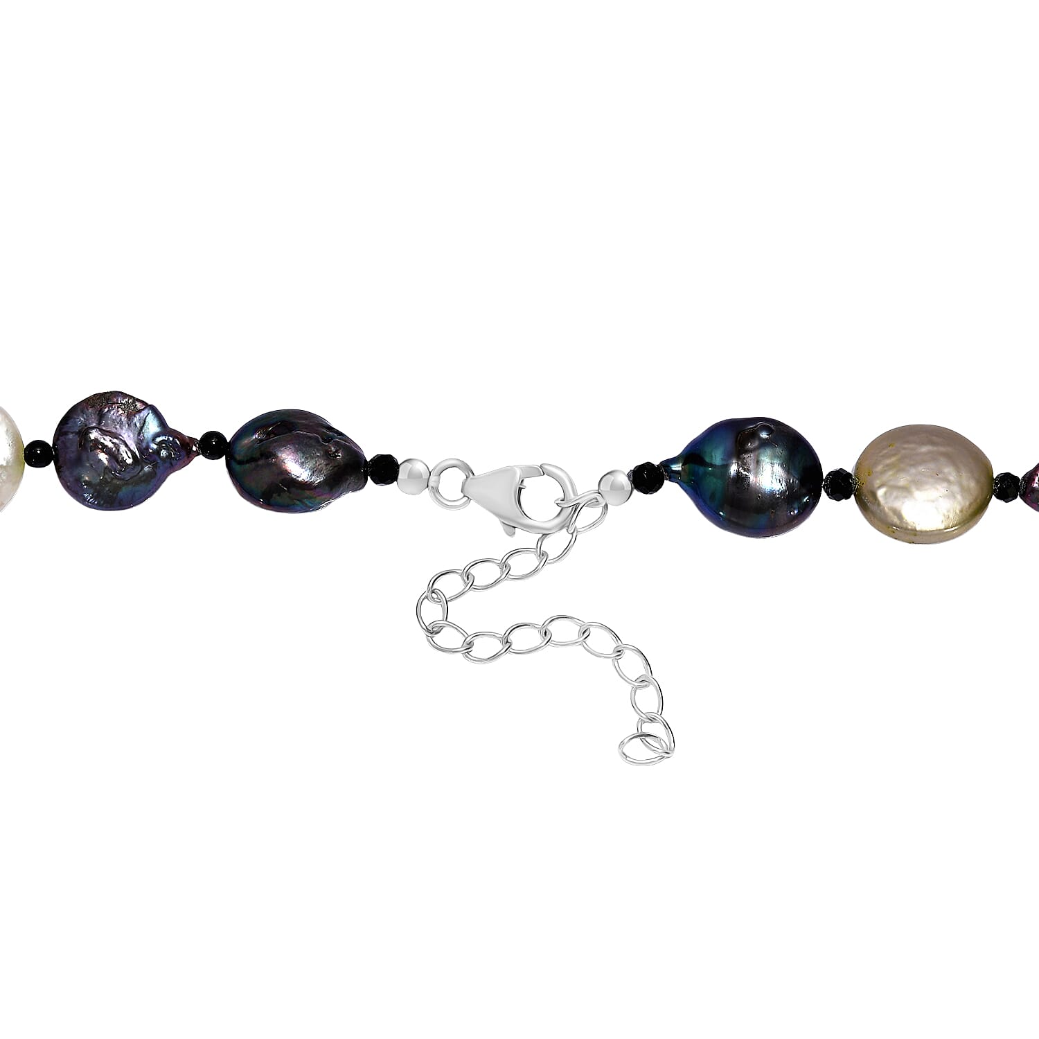 Multi Color Enhanced Pearl & Black Spinel Necklace (Size - 18) in Rhodium Overlay Sterling Silver 167.00 Ct. Multi Color Enhanced Pearl & Black Spinel Necklace (Size - 18) in Rhodium Overlay Sterling Silver 167.00 Ct.