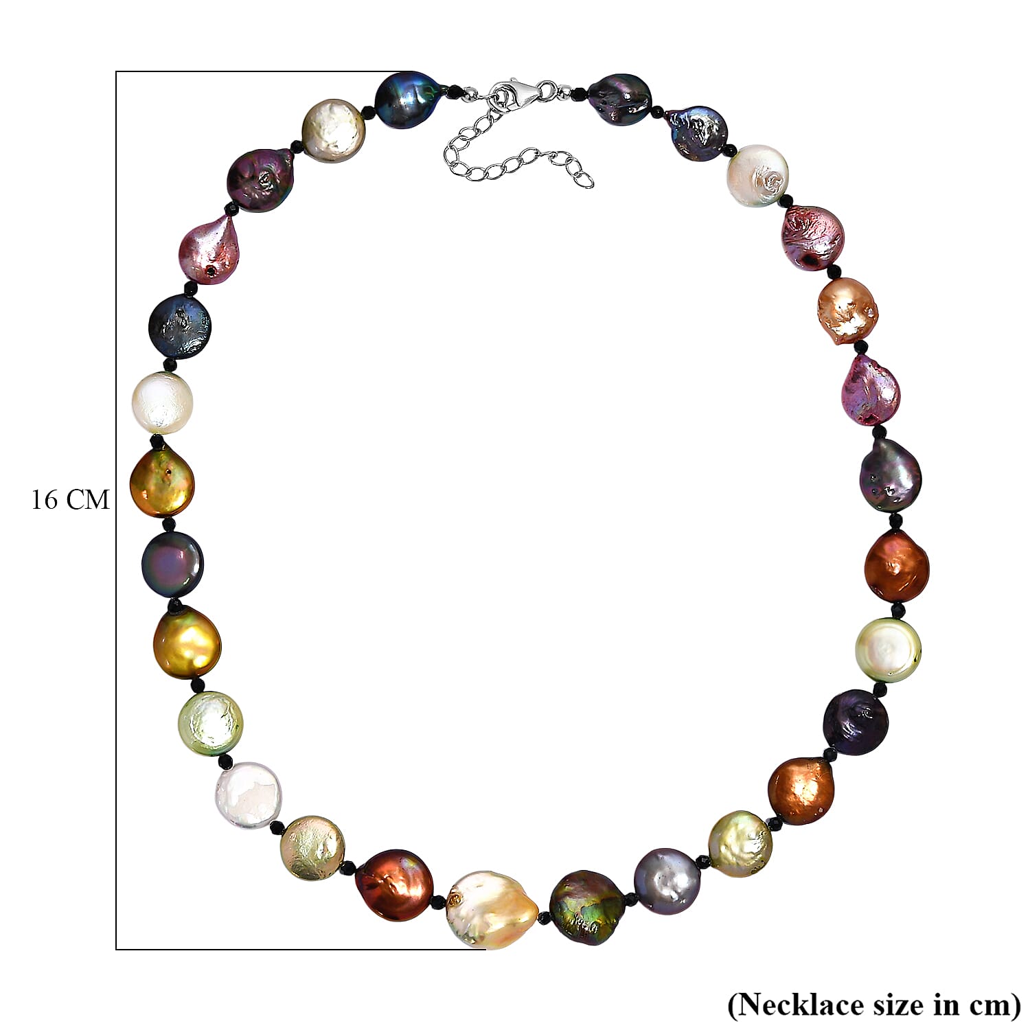 Multi Color Enhanced Pearl & Black Spinel Necklace (Size - 18) in Rhodium Overlay Sterling Silver 167.00 Ct. Multi Color Enhanced Pearl & Black Spinel Necklace (Size - 18) in Rhodium Overlay Sterling Silver 167.00 Ct.