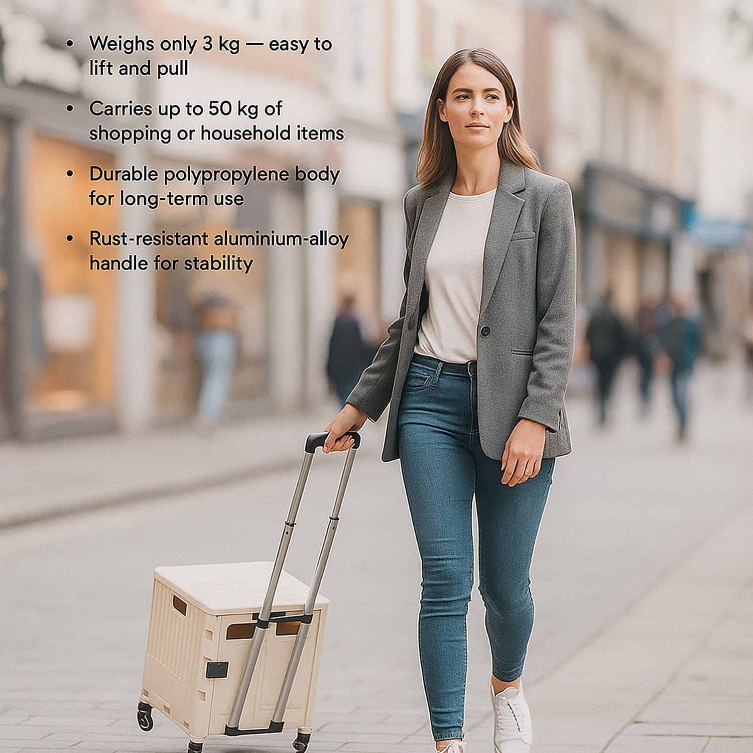 Multipurpose Foldable Shopping Cart - 50kg Capacity - White