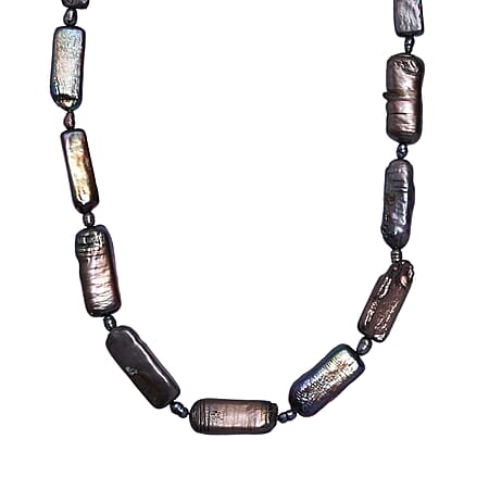 Peacock Colour Keshi Pearl Necklace (Size - 18-2 Ext) with Lobster Clasp in Rhodium Overlay Sterling Silver 170.00 Ct.