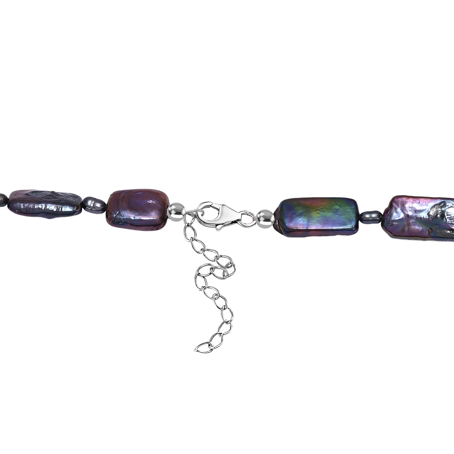 Peacock Colour Keshi Pearl Necklace (Size - 18-2 Ext) with Lobster Clasp in Rhodium Overlay Sterling Silver 170.00 Ct. Peacock Colour Keshi Pearl Necklace (Size - 18-2 Ext) with Lobster Clasp in Rhodium Overlay Sterling Silver 170.00 Ct.