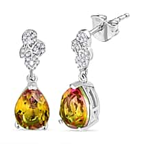 D'Joy Rainbow Genesis Quartz & White Zircon Stud Push Post Earring in Rhodium Overlay Sterling Silver 4.52 Ct.