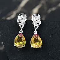 D'Joy Rainbow Genesis Quartz & White Zircon Stud Push Post Earring in Rhodium Overlay Sterling Silver 4.52 Ct.