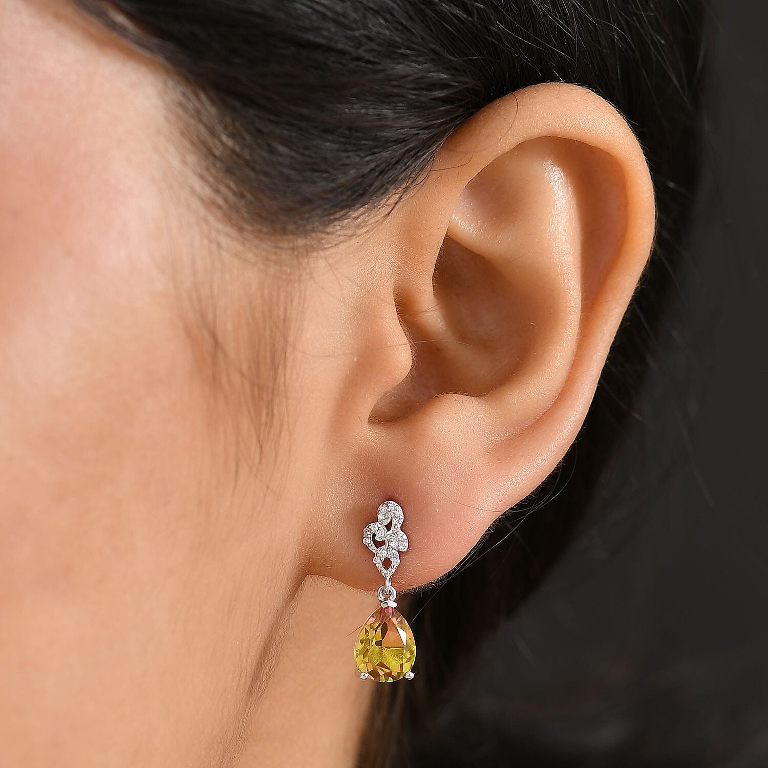 D'Joy Rainbow Genesis Quartz & White Zircon Stud Push Post Earring in Rhodium Overlay Sterling Silver 4.52 Ct.
