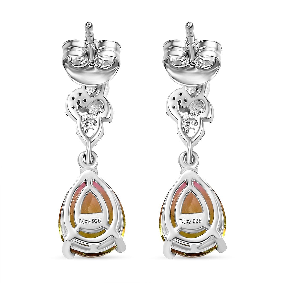 D'Joy Rainbow Genesis Quartz & White Zircon Stud Push Post Earring in Rhodium Overlay Sterling Silver 4.52 Ct.