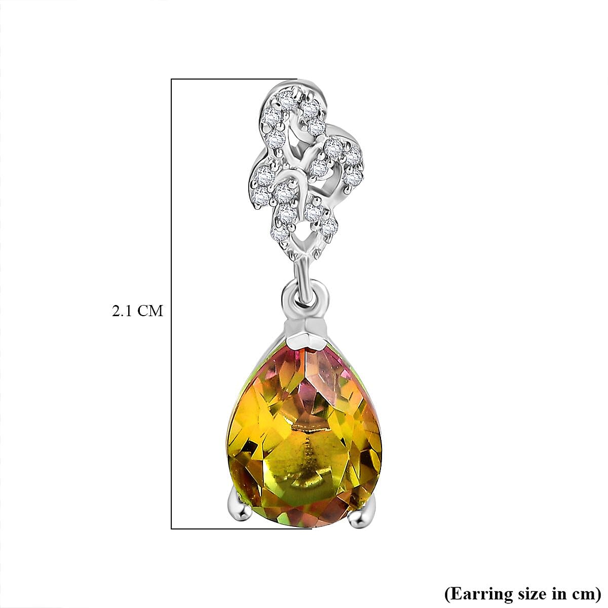 D'Joy Rainbow Genesis Quartz & White Zircon Stud Push Post Earring in Rhodium Overlay Sterling Silver 4.52 Ct.