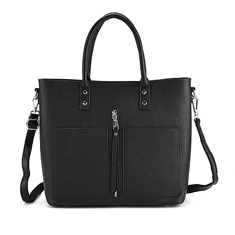 Genuine Leather Trendy Tote Bag - Black