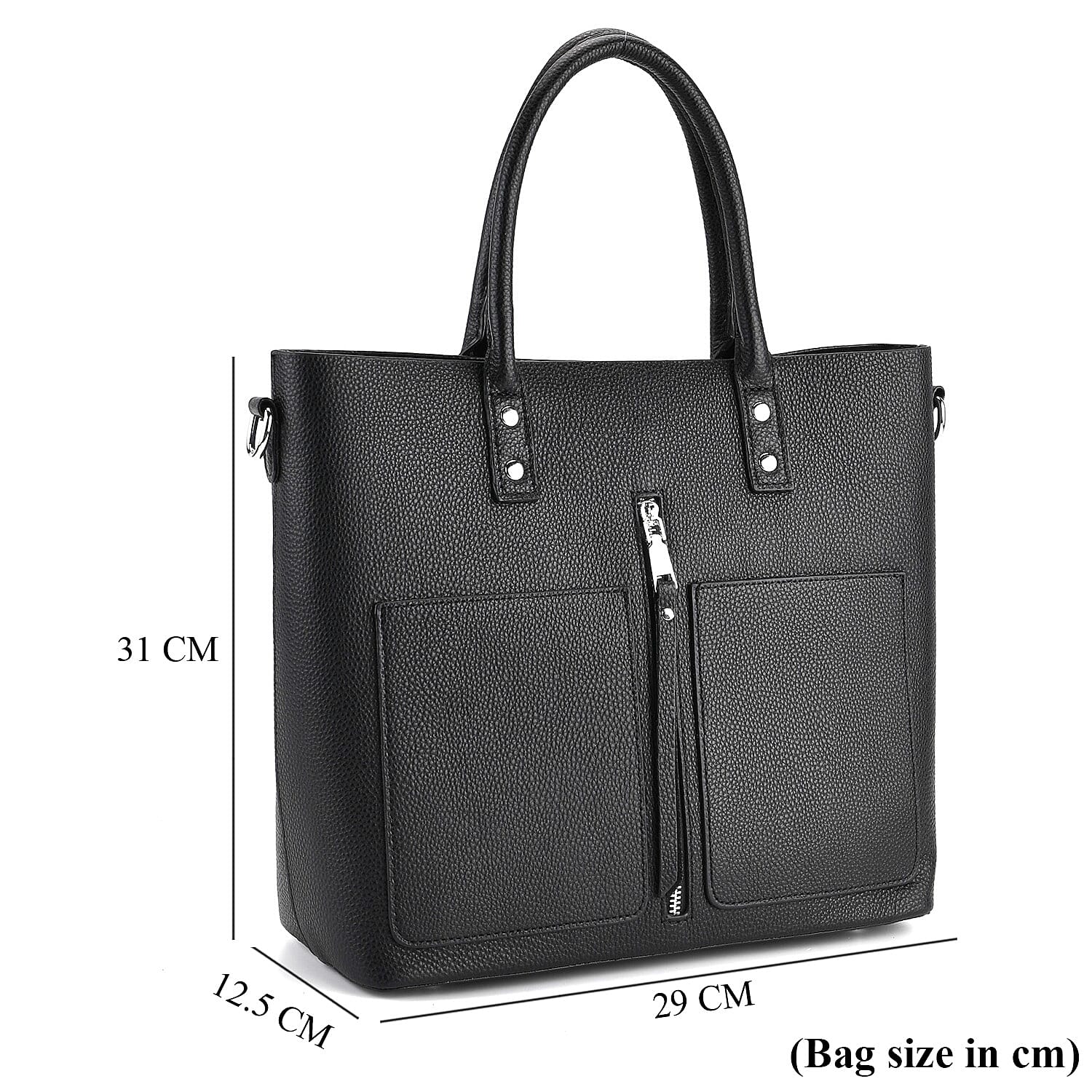 Genuine Leather Trendy Tote Bag - Black