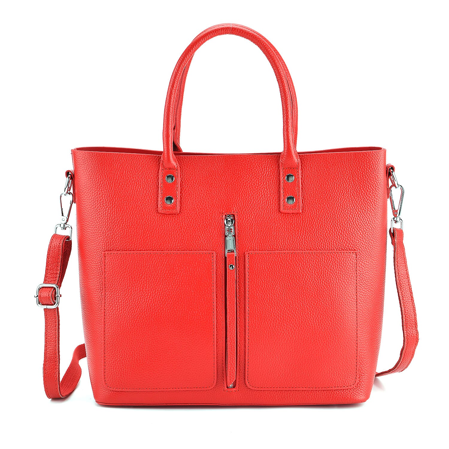 Genuine Leather Trendy Tote Bag - Red