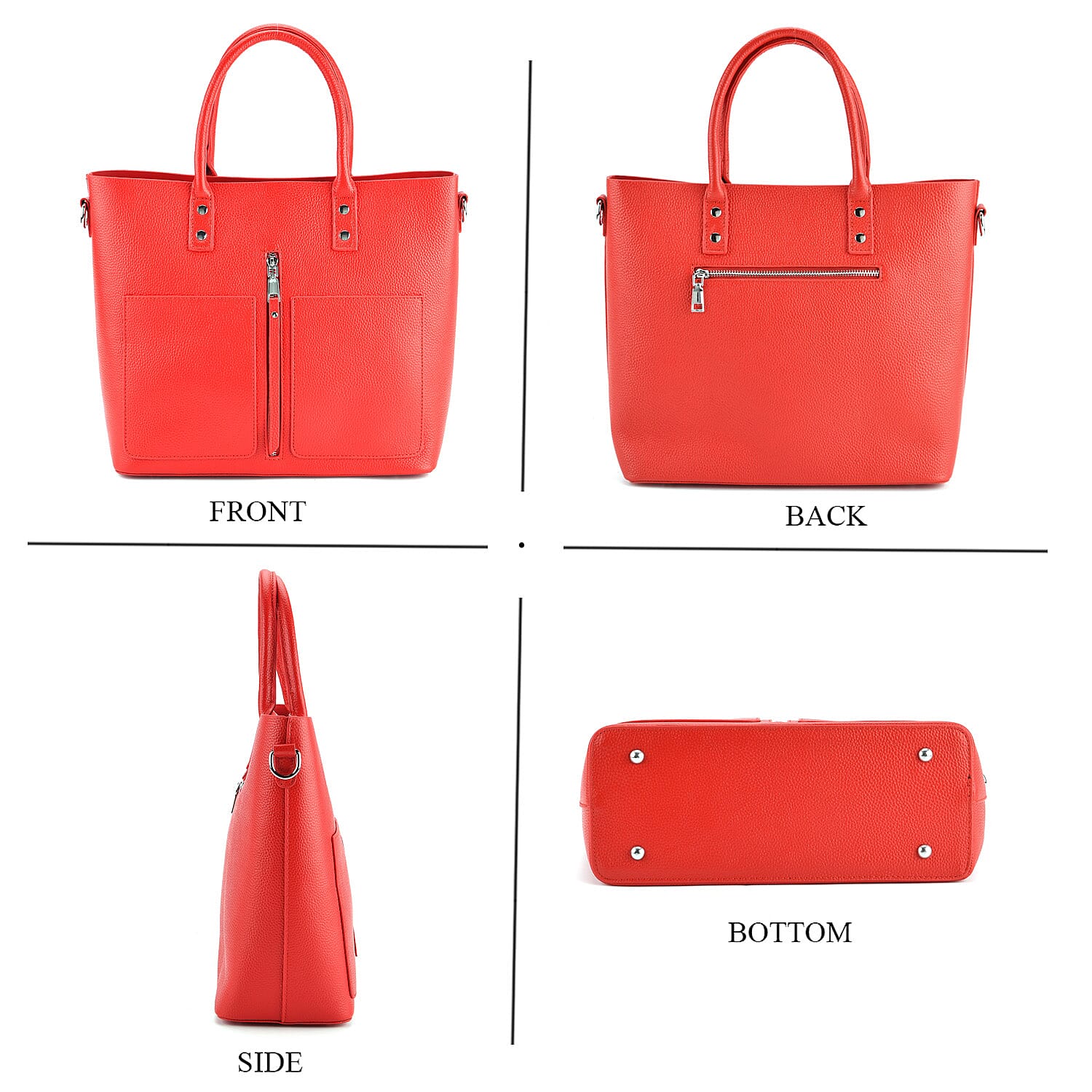 Genuine Leather Trendy Tote Bag - Red