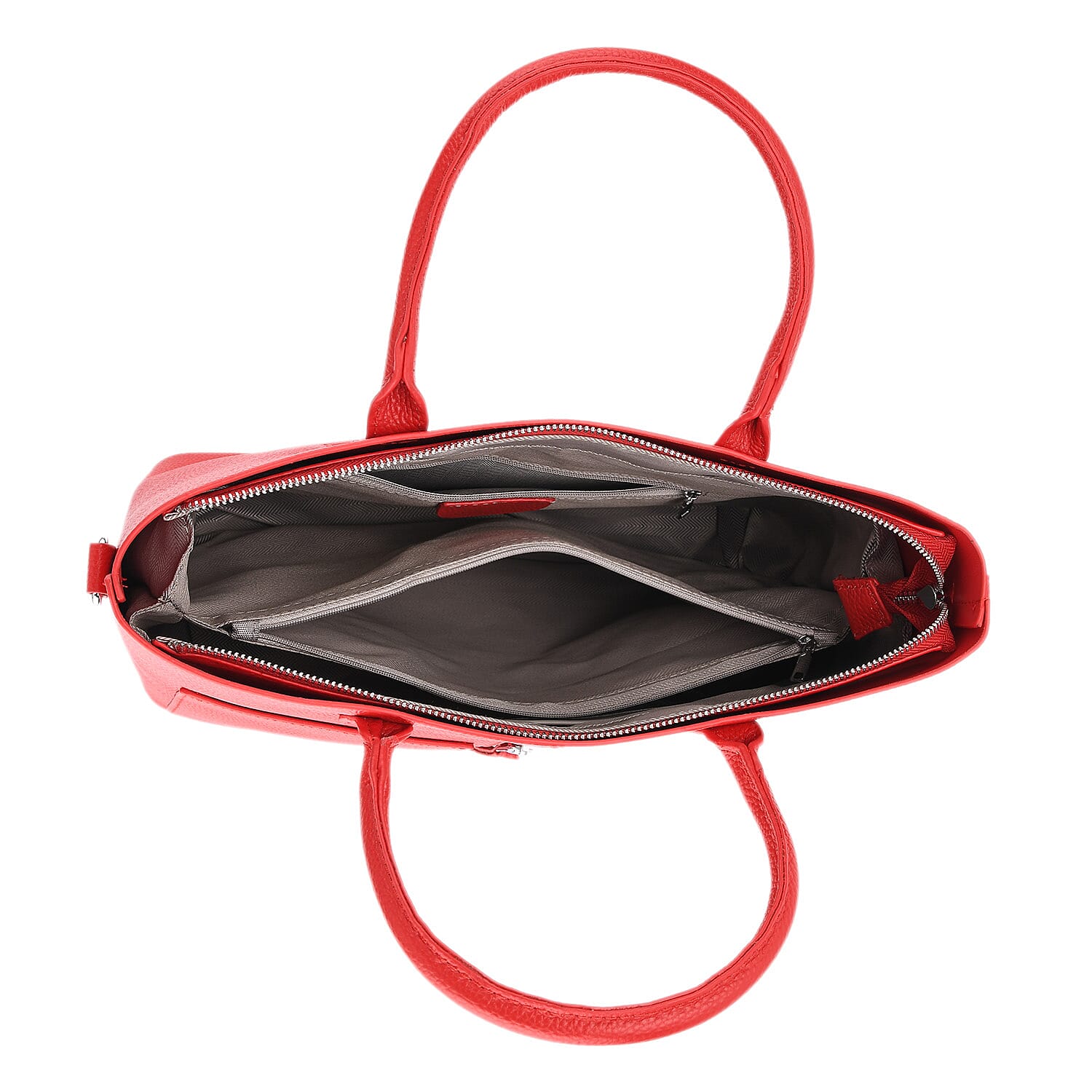 Genuine Leather Tote Bag with CrossBody Strap - Red