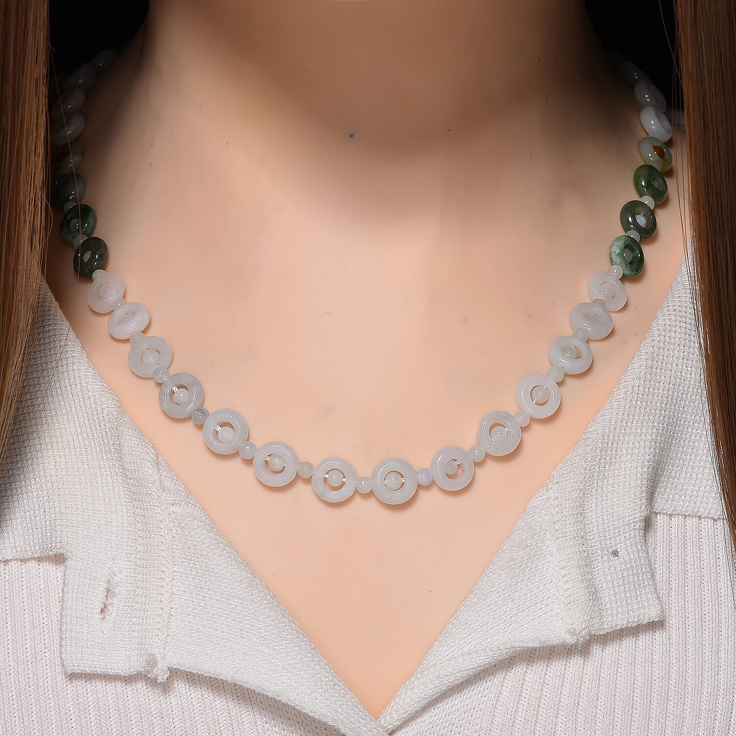 Super Find White Jade Necklace (Size - 20 - 2 Ext) in Rhodium Overlay Sterling Silver 150.00 Ct.