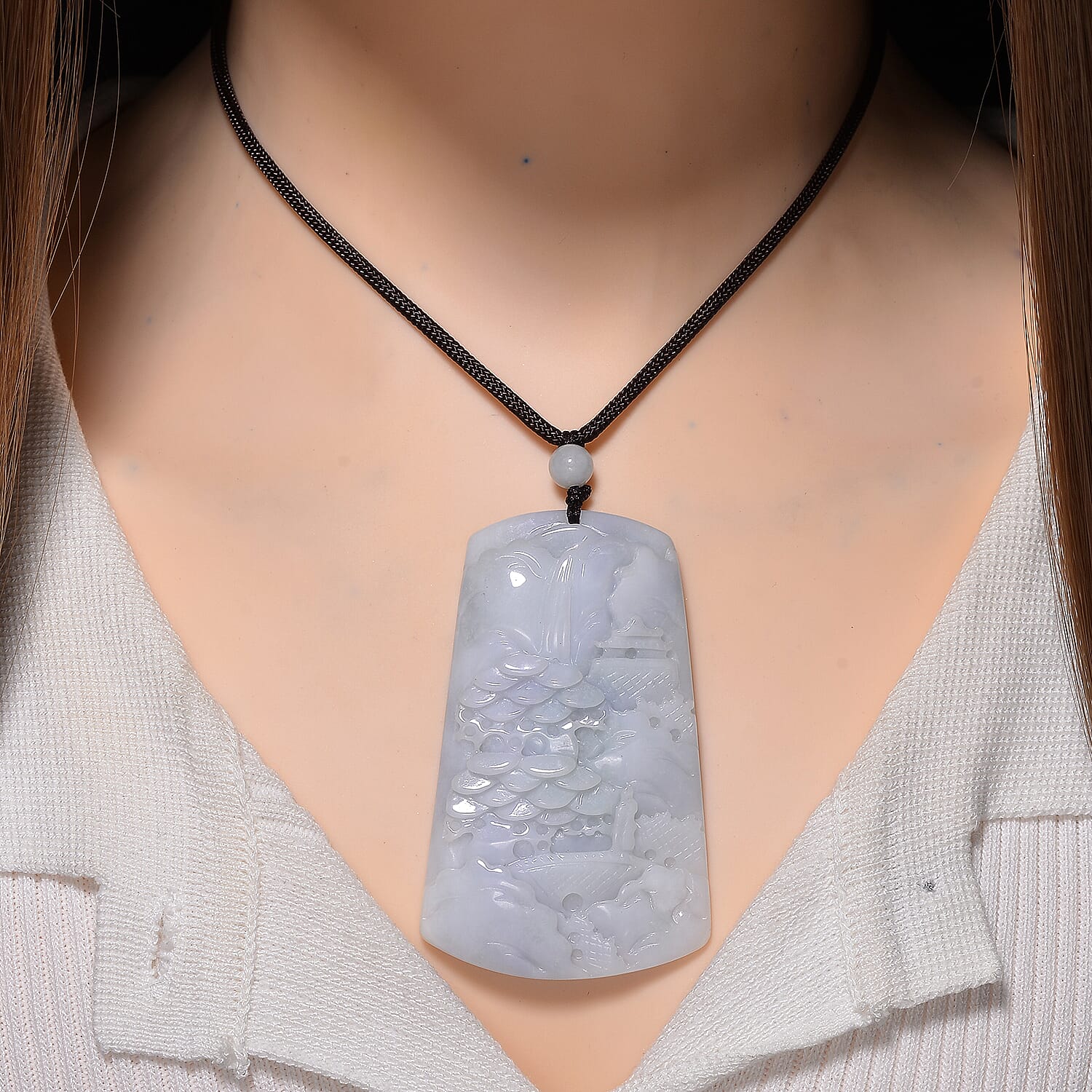 Carving Jade Stone Necklace (Size - 28) with Adjustable Thread 190.00 Ct.