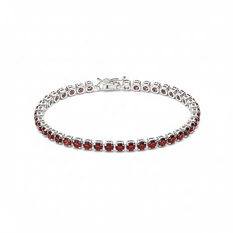 Tuscon Find Close Out Deal - Red Cubic Zirconia Bracelet (Size - 8 with Ext) with Lobster Clasp Sterling Silver 5.50 Ct.