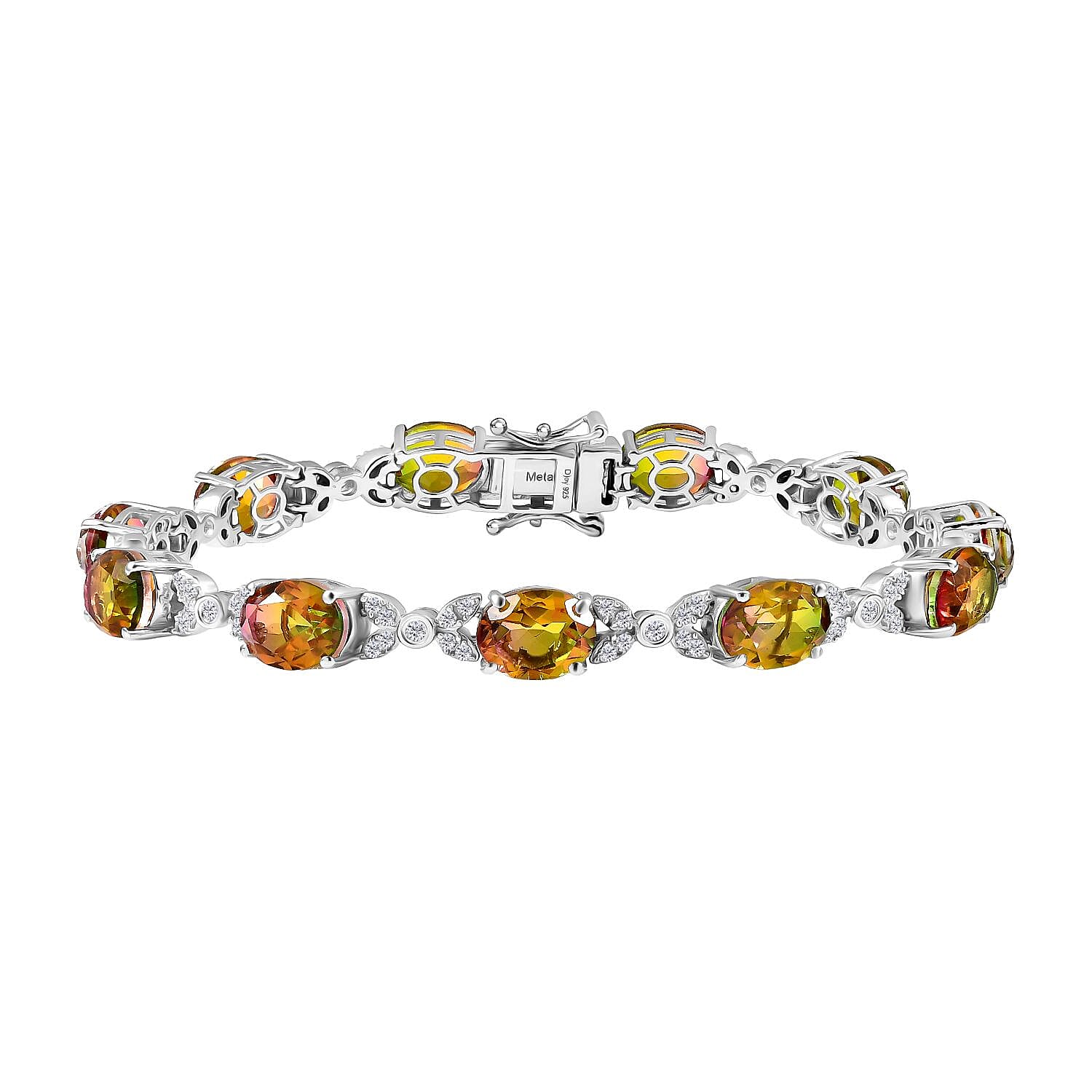 D'joy Rainbow Genesis Quartz & White Zircon Cluster Aurora Bloom Bracelet (Size - 7.5) with GB Lock Box in Rhodium Overlay Sterling Silver 24.41 Ct, Silver wt. 13.15 Gms.