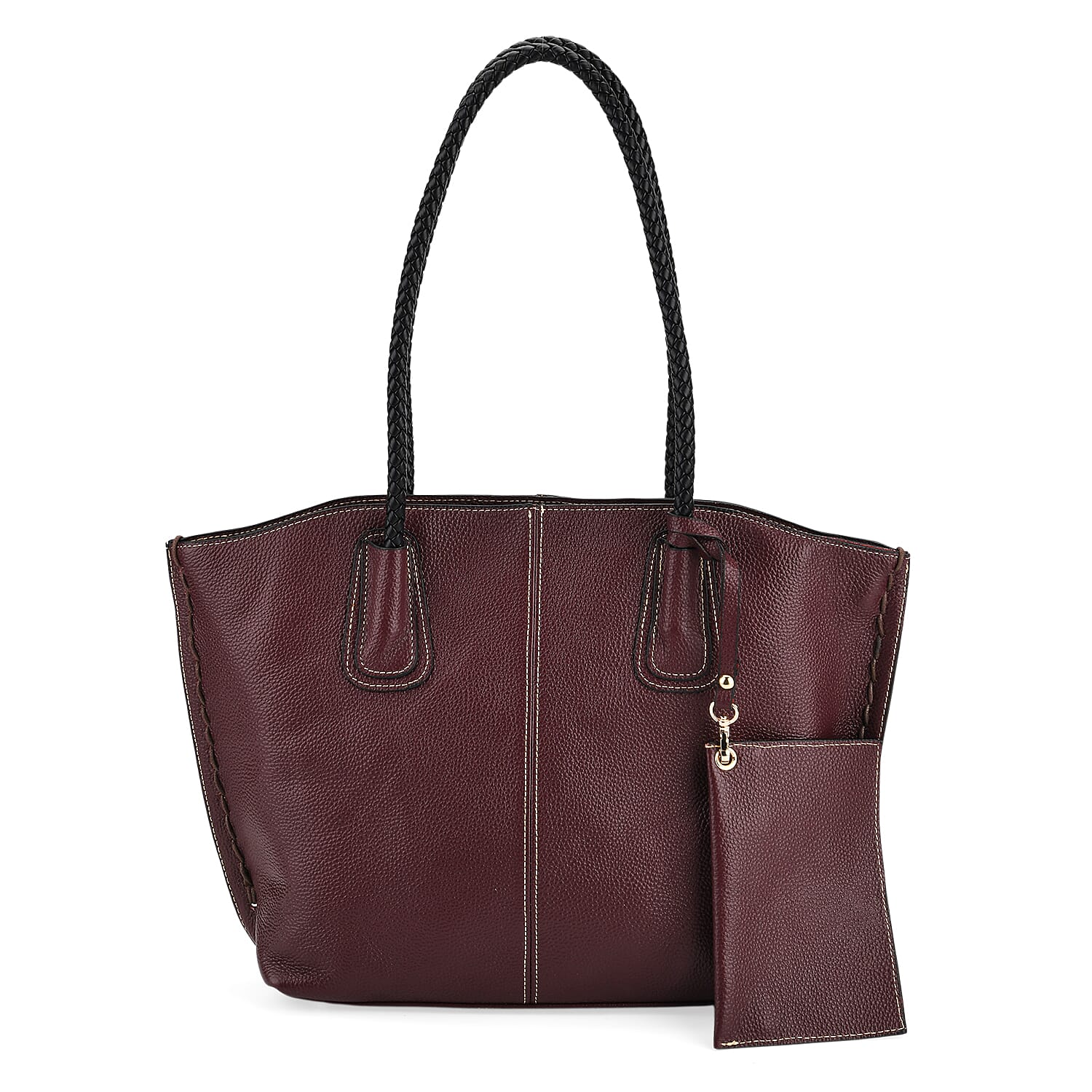 Genuine Leather Tote Bag (31.5cm) with Matching Detachable Coin Purse - Burgundy