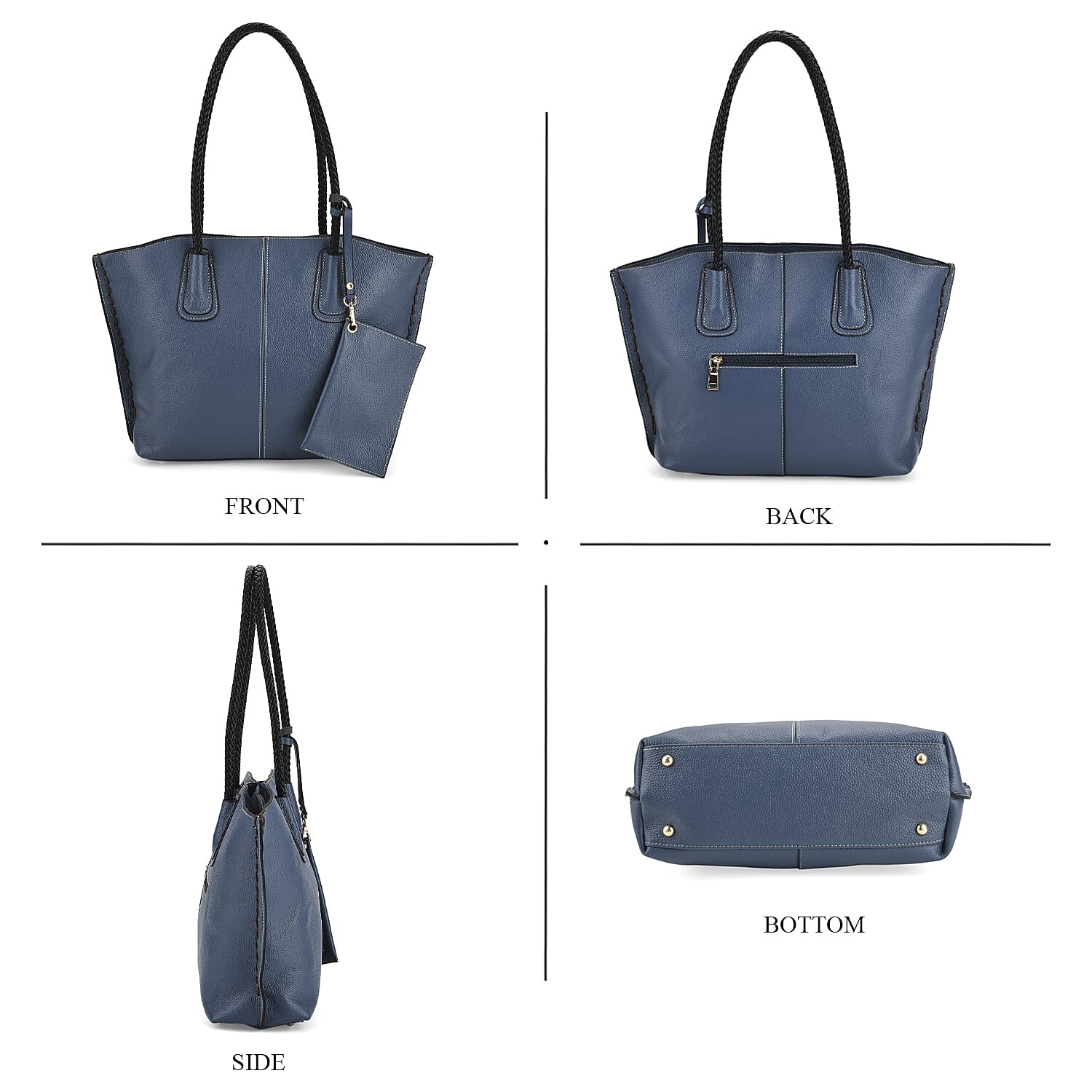 Genuine Leather Tote Bag (31.5cm) with Matching Detachable Coin Purse - Blue