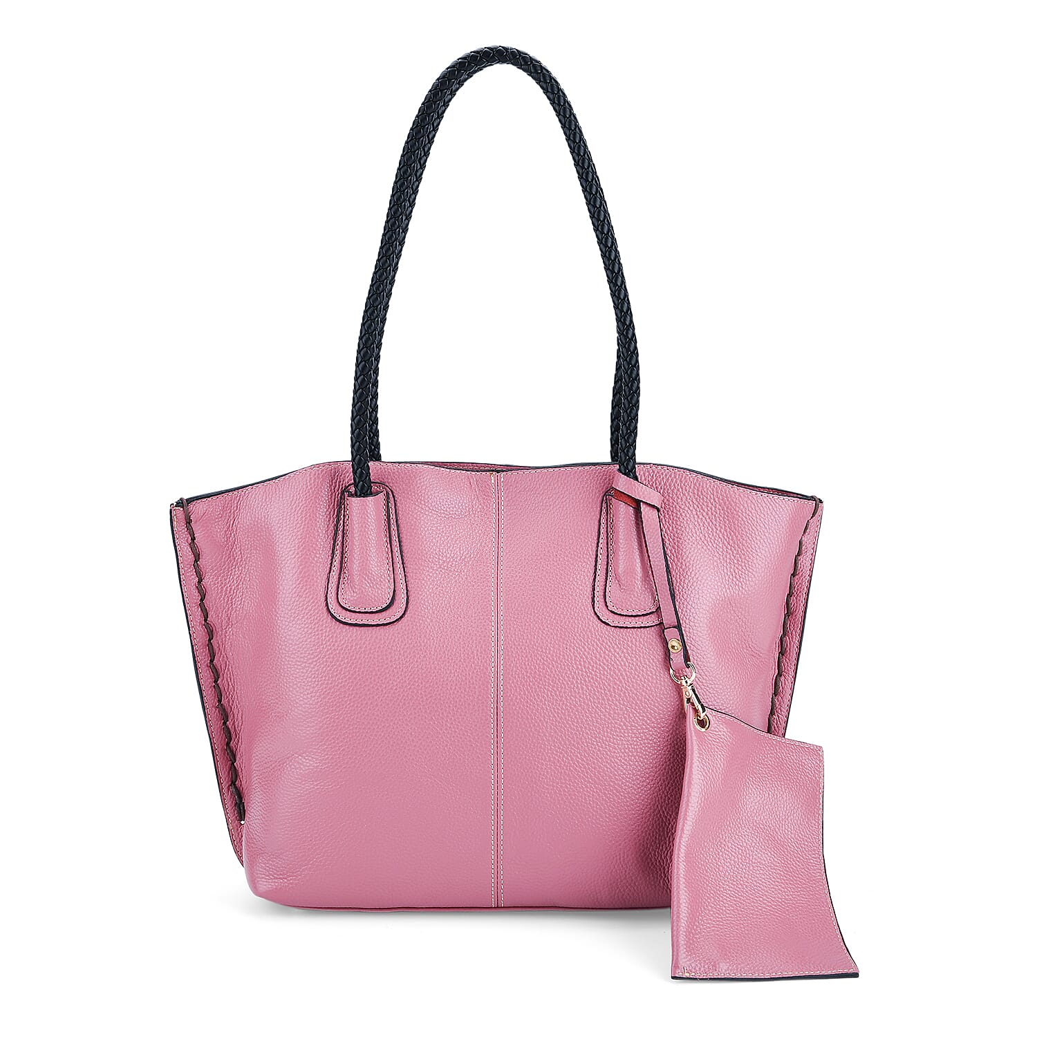 Genuine Leather Tote Bag (31.5cm) with Matching Detachable Coin Purse - Pink
